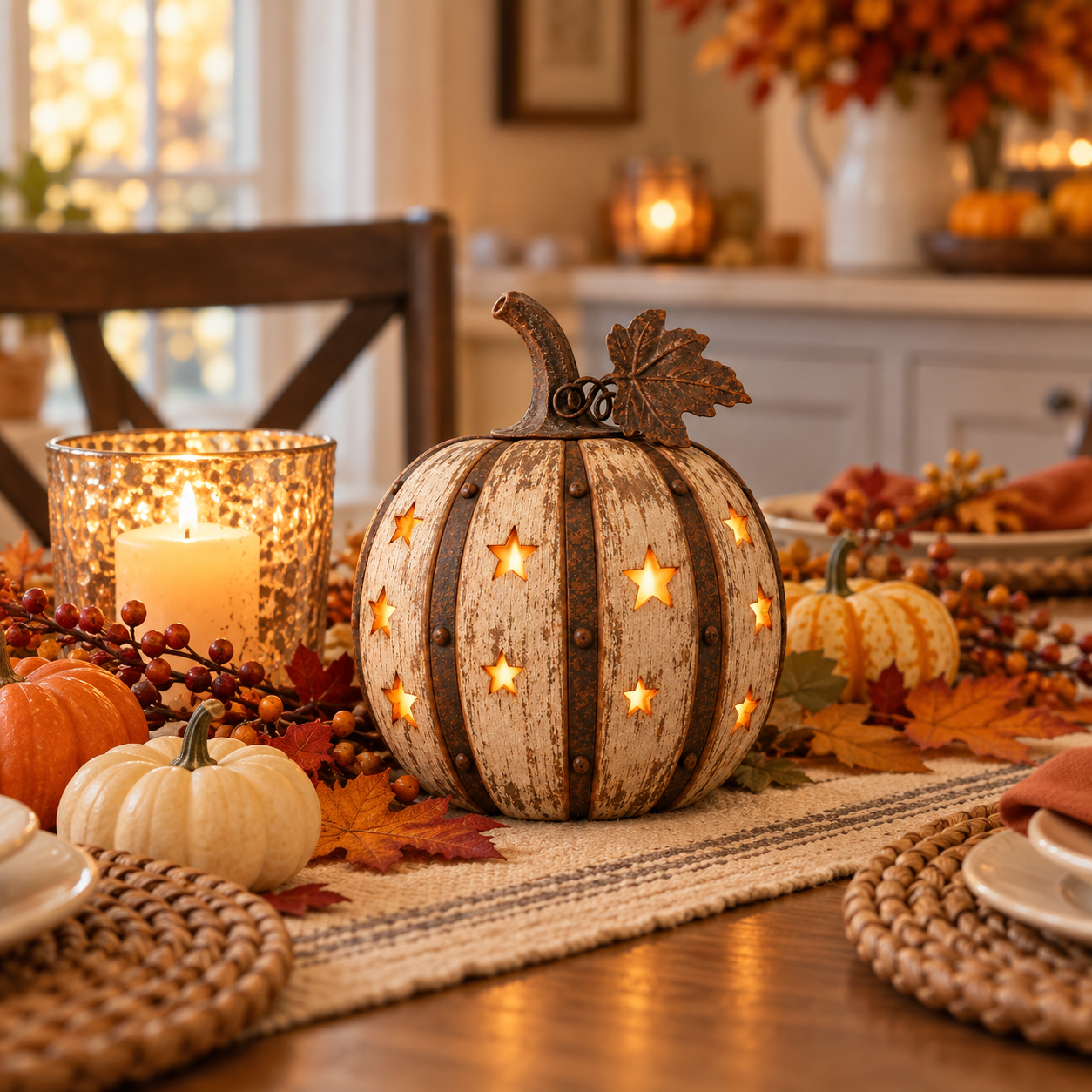 Rustic Starry Pumpkin Lantern Halloween Decor with Remote Control Light ✨🎃