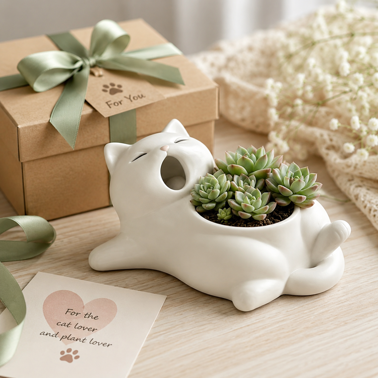 Adorable Cat-Shaped Ceramic Succulent Planter – Cute Indoor Plant Pot for Home, Office, Desk, and Garden Decor