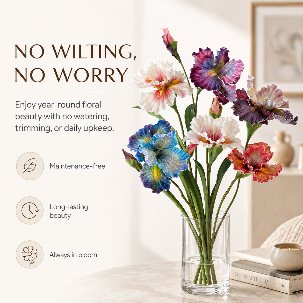 Artificial Iris Flowers｜Realistic Faux Iris Flower Stems for Home Decor