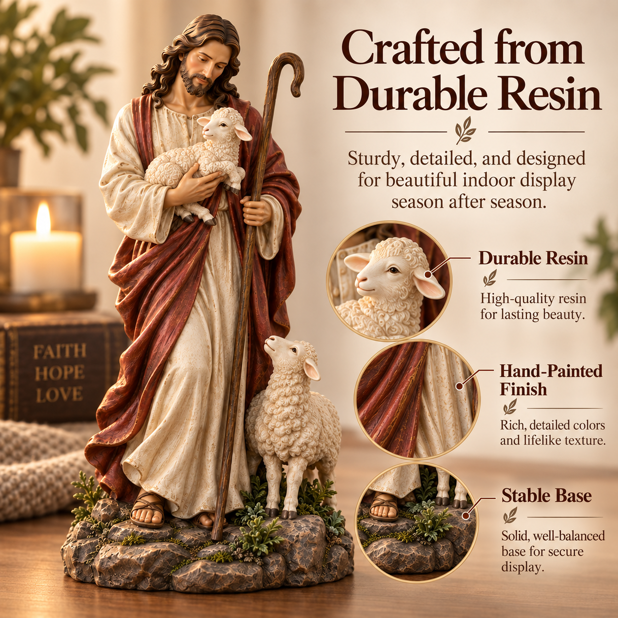 Jesus Good Shepherd Resin Figurine with Lambs✨
