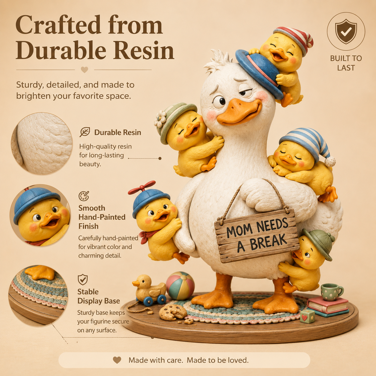 “Mom Needs a Break” Mama Duck & Five Ducklings Resin Figurine – Funny Family Tabletop Decor 💛