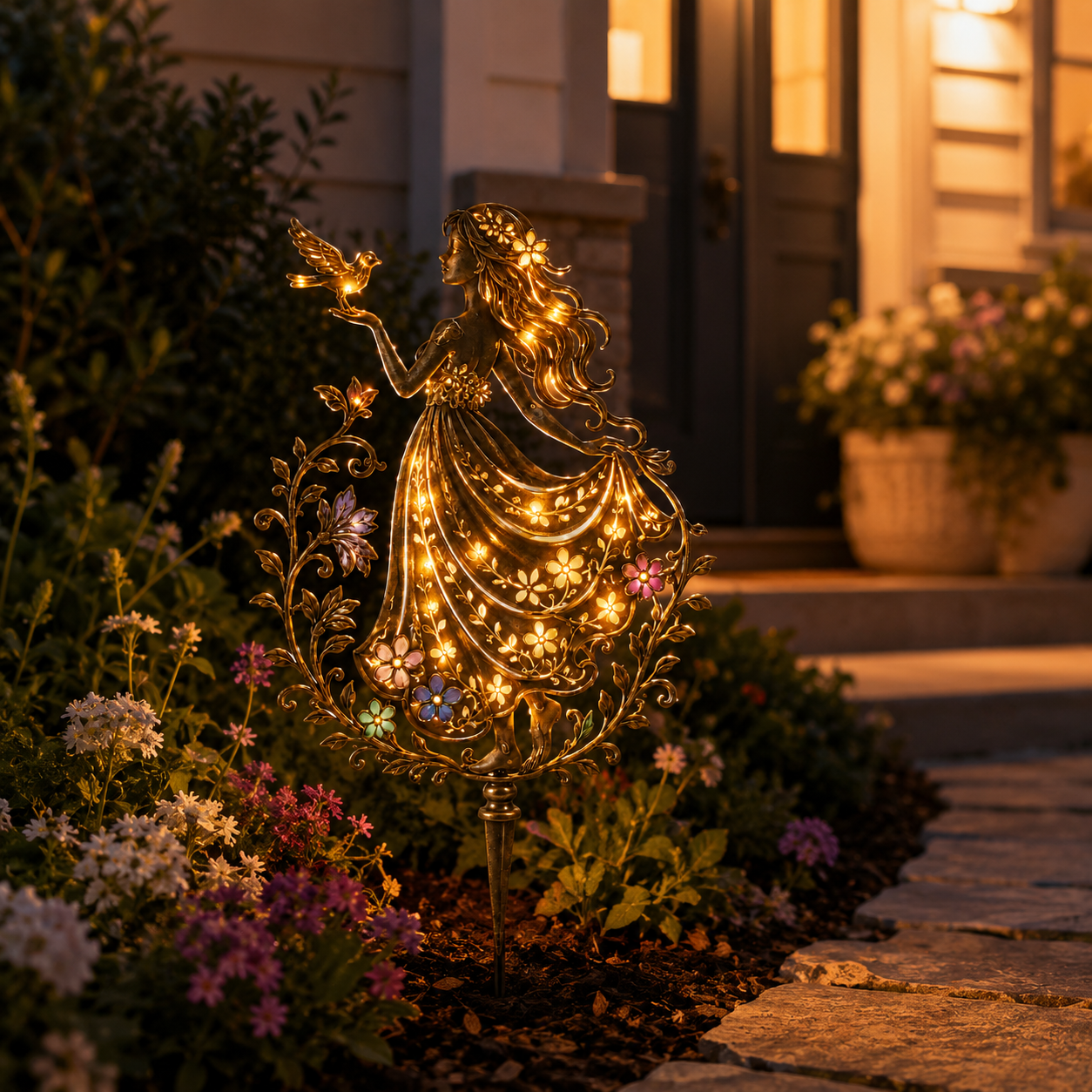 Remote-Controlled Illuminated Fairy Girl Metal Garden Stake ✨🕊️