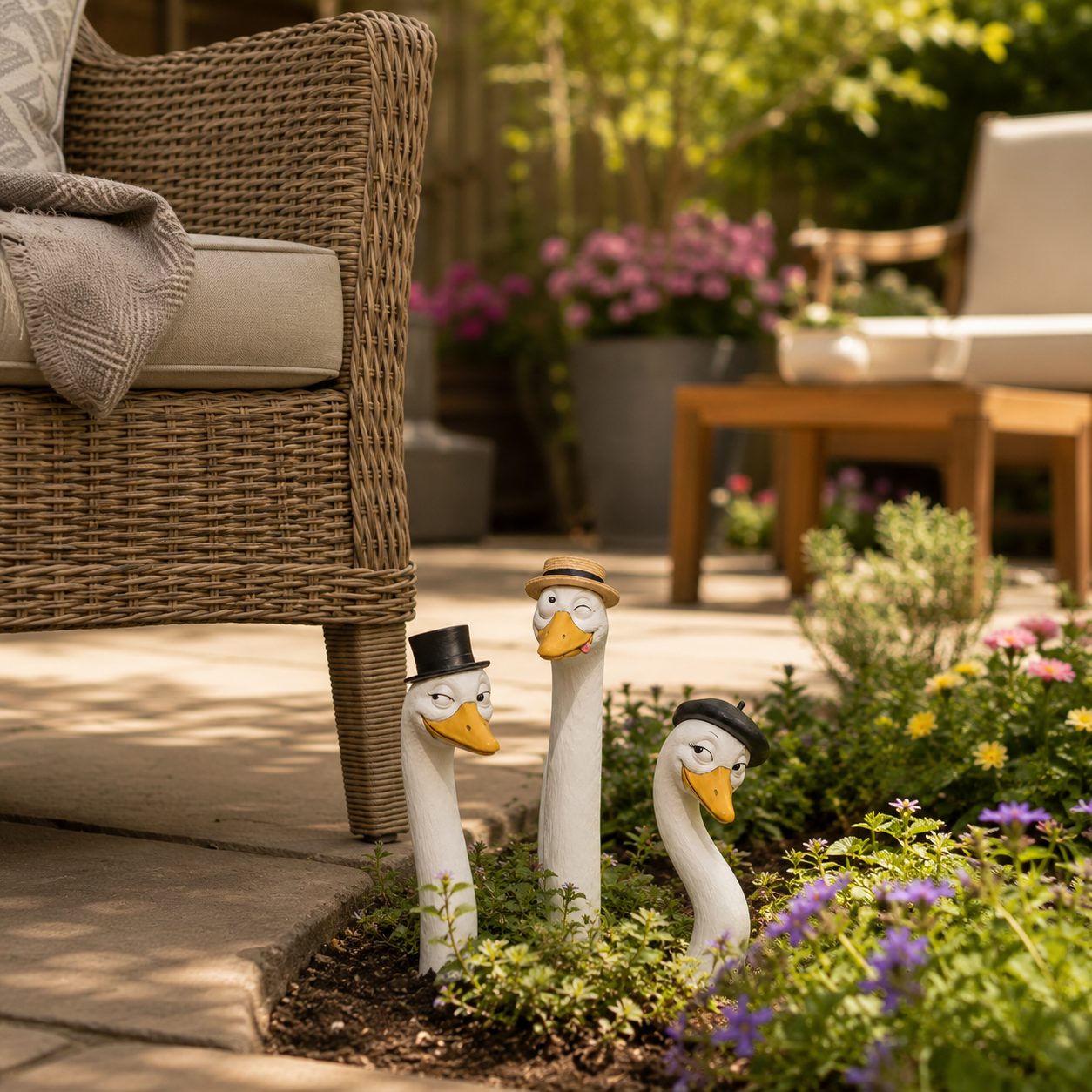 Funny Gentleman Goose Garden Statue Trio