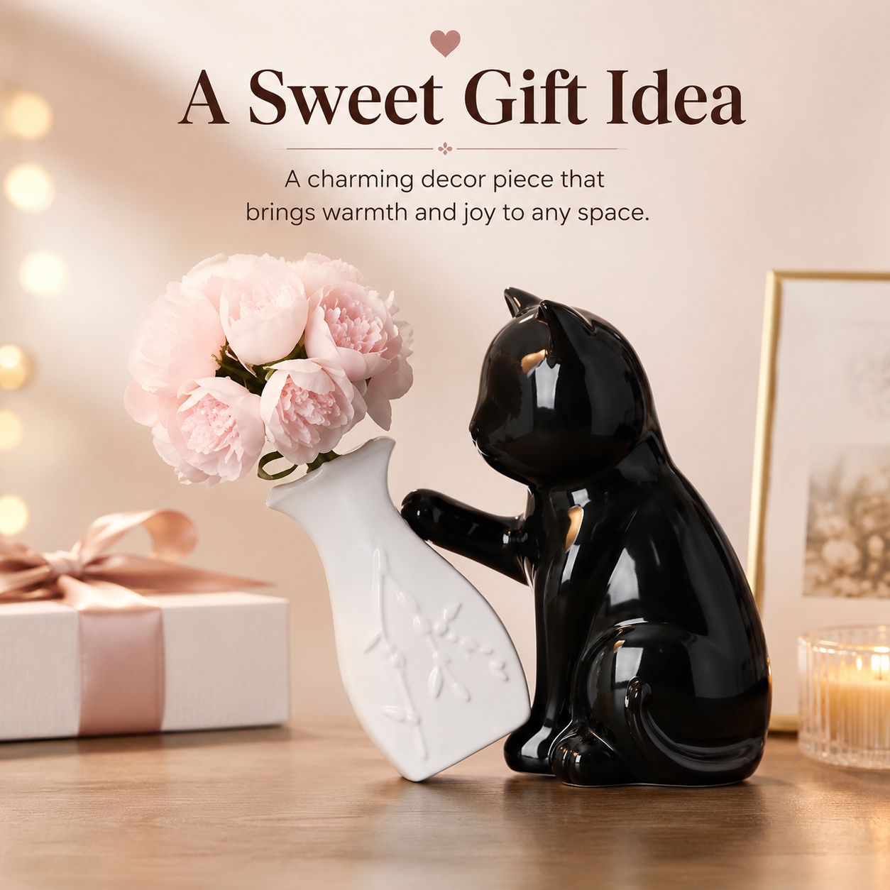Black Cat Flower Vase Decor