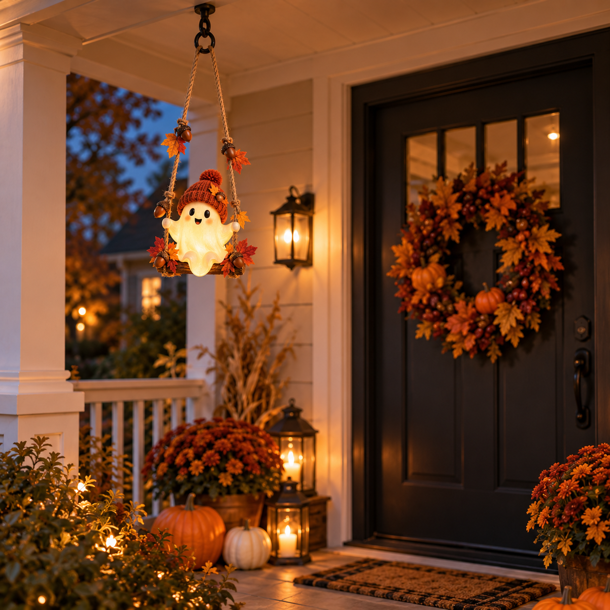 Lighted Fall Ghost Swing Hanging Decor🍂