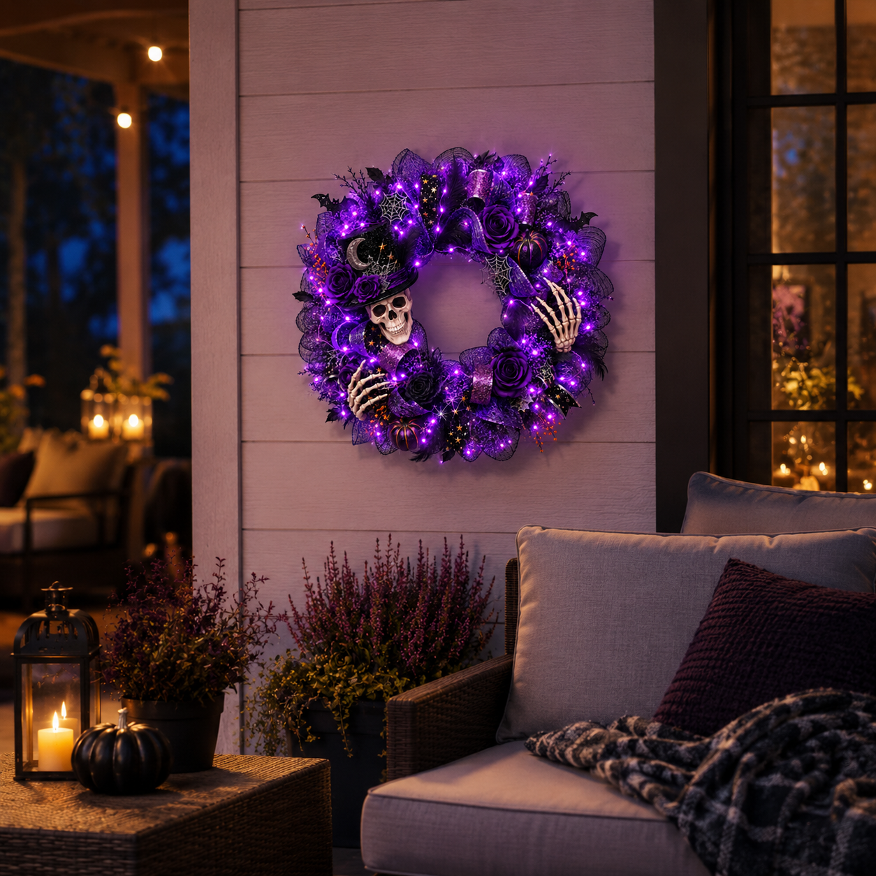 Light Up Halloween with a Spellbinding Purple Gothic Wreath 💀💜🎃✨
