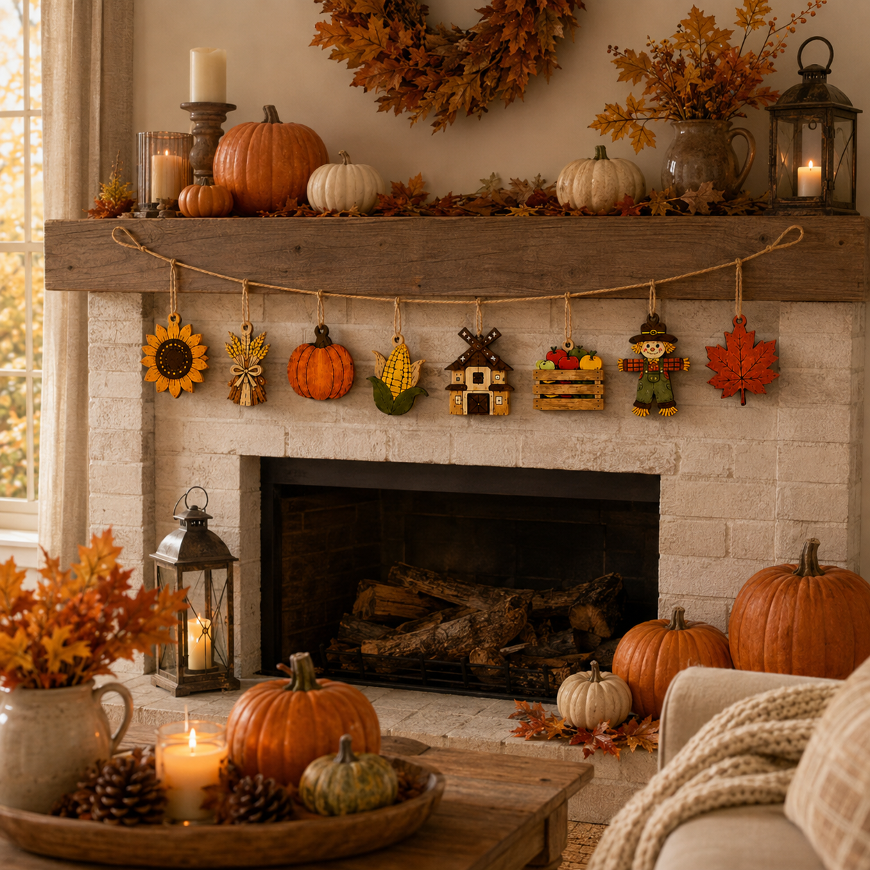 🍁Fall Harvest Wooden Garland Set