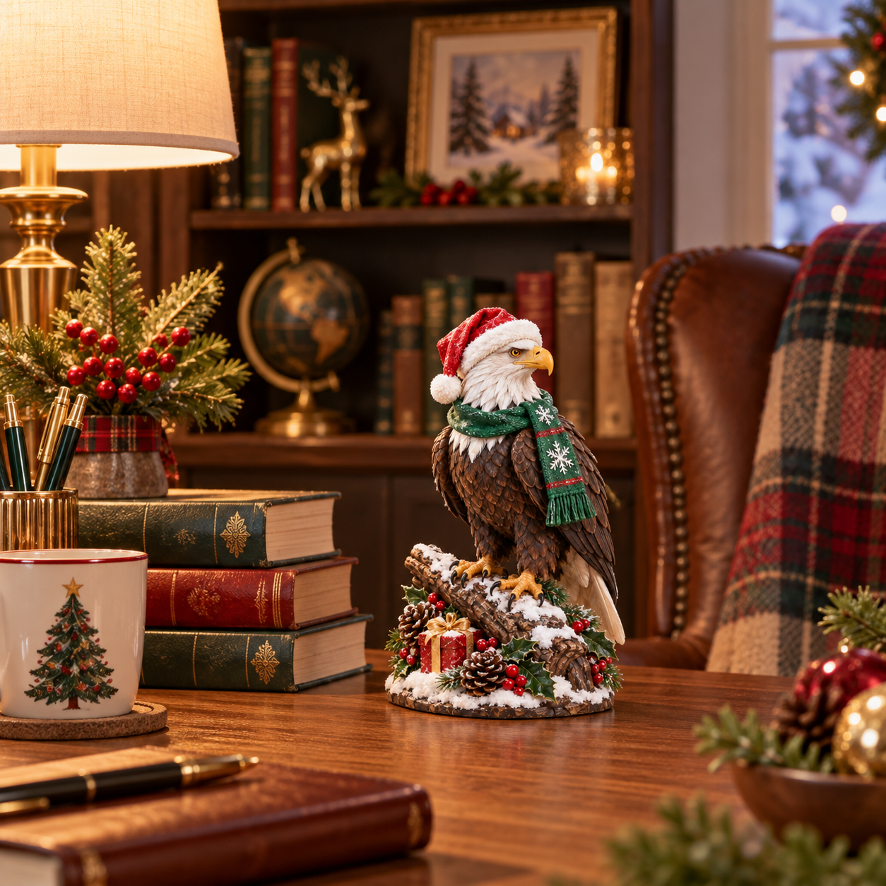 Christmas Bald Eagle Figurine with Santa Hat & Scarf🦅🎄