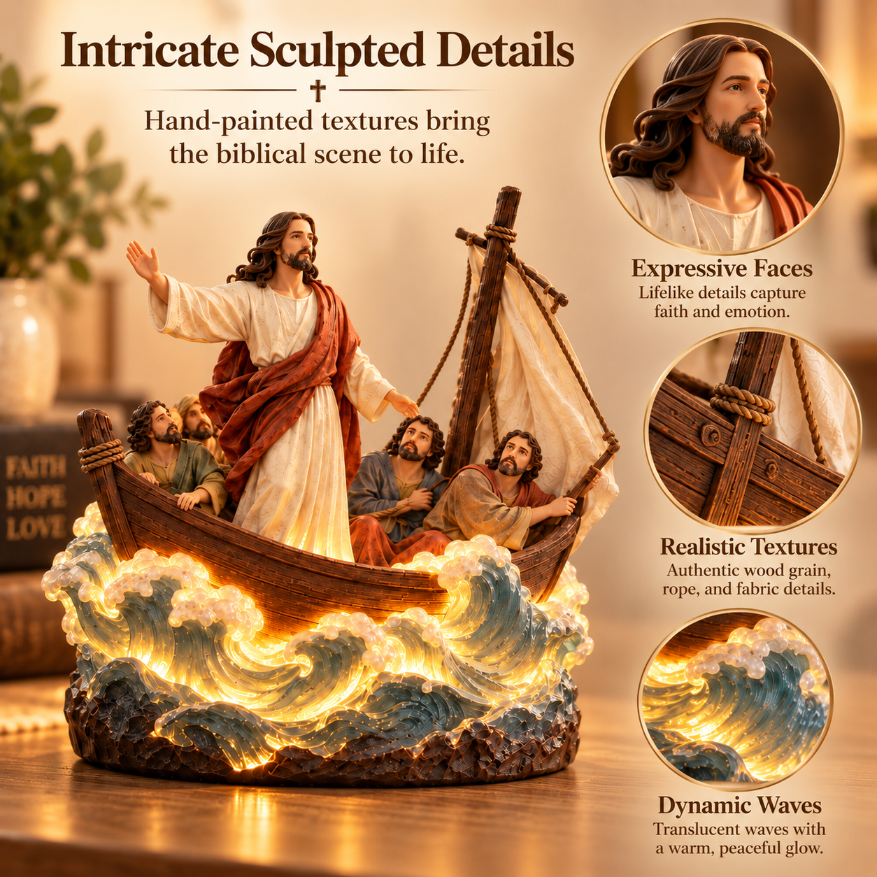 ✝️Jesus Calms the Storm Lighted Resin Figurine