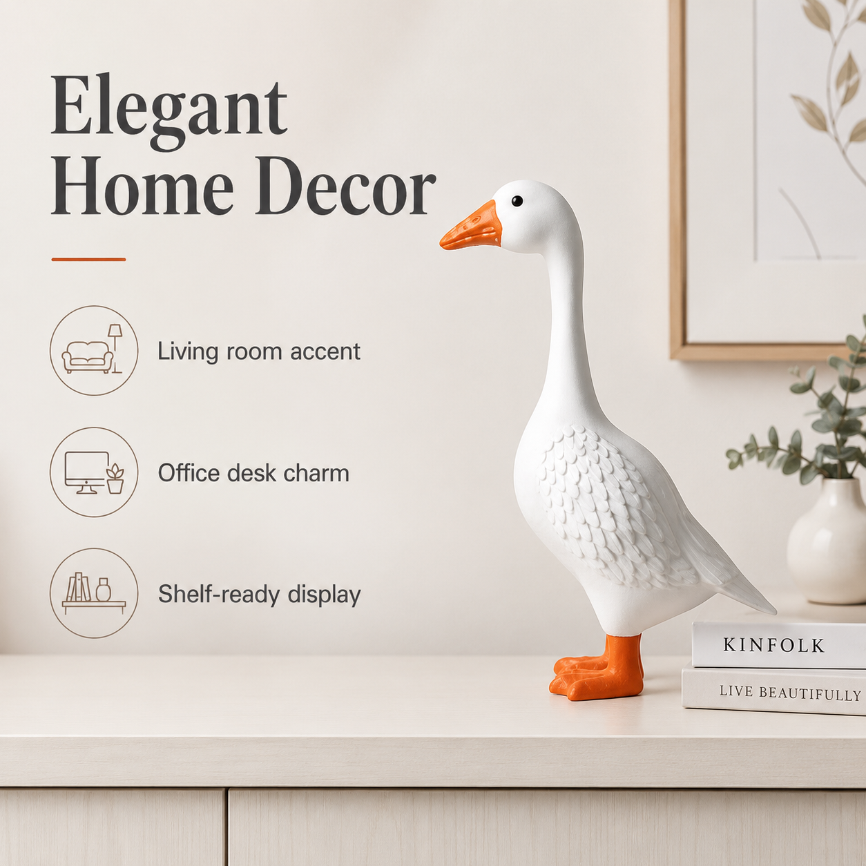 Elegant Goose Figurine – Natural Resin Decorative Statue