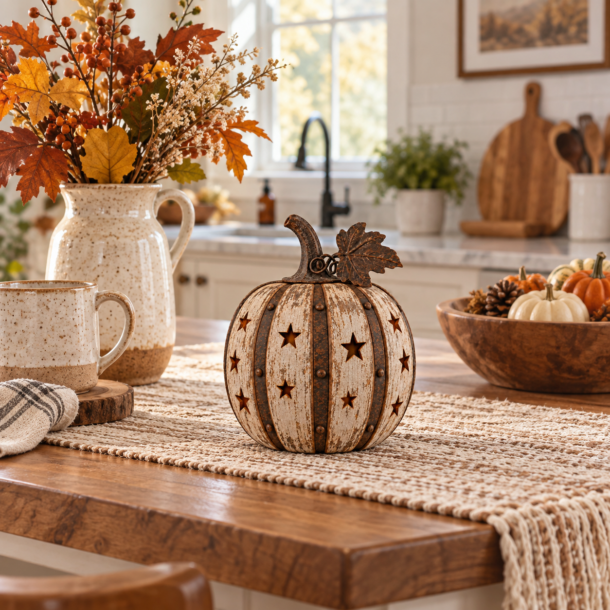 Rustic Starry Pumpkin Lantern Halloween Decor with Remote Control Light ✨🎃