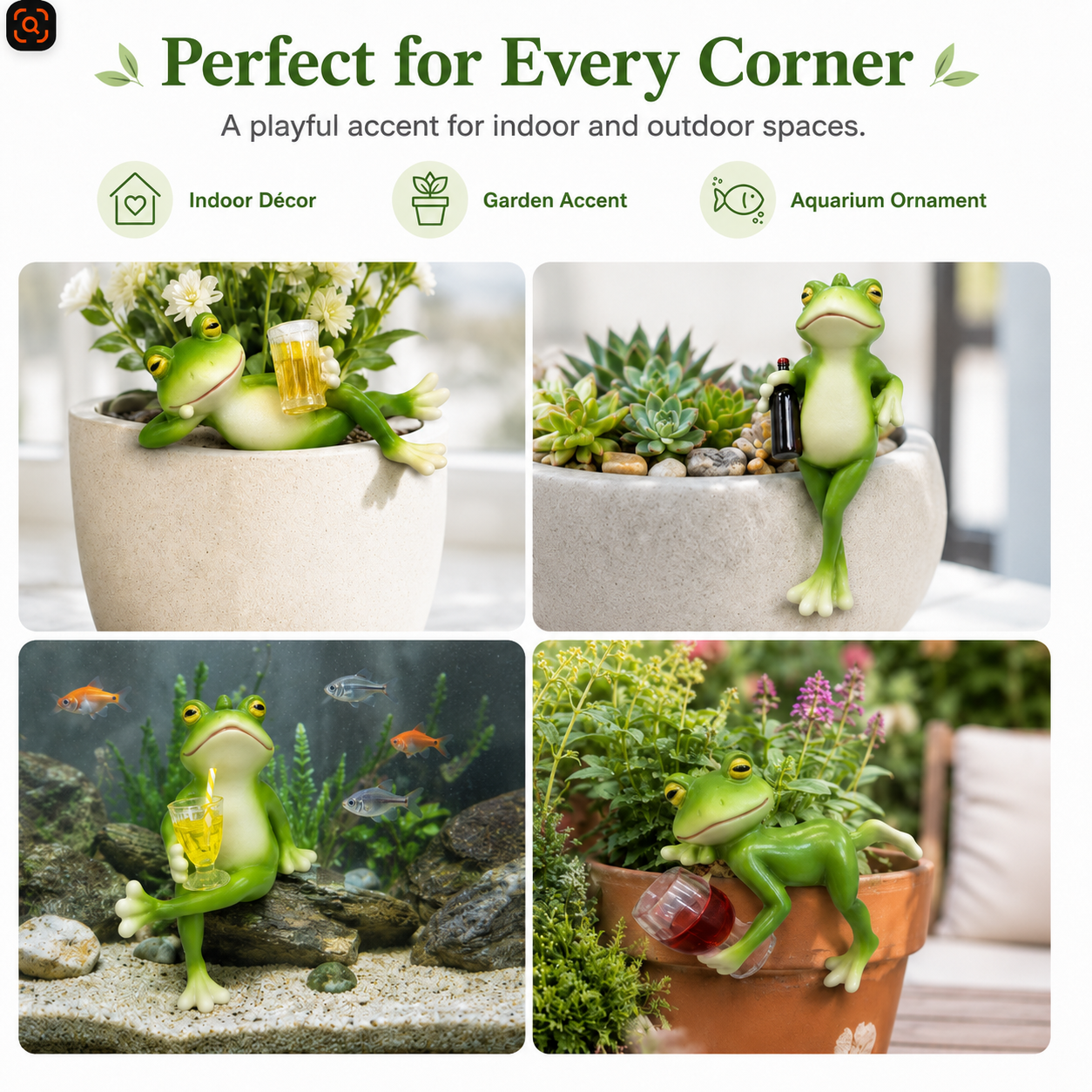 Hanging Frog Planter Ornament – Resin Garden Animal Figurine for Flower Pots and Fish Tanks
