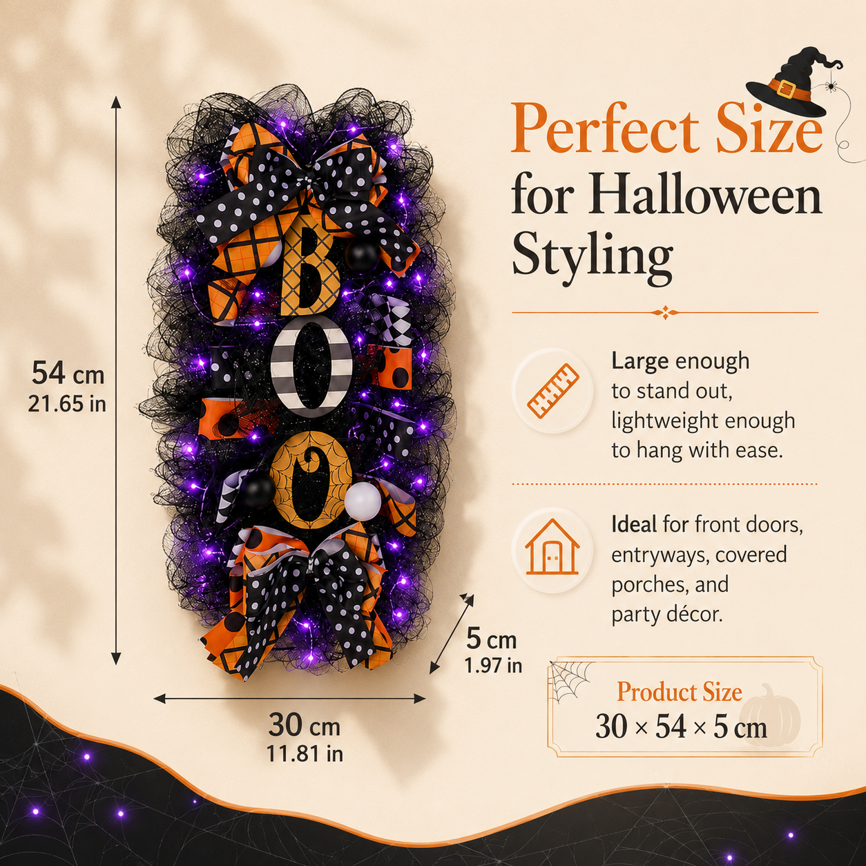 Lighted Halloween BOO Door Hanging Decoration with Purple Lights & Remote Control 💜