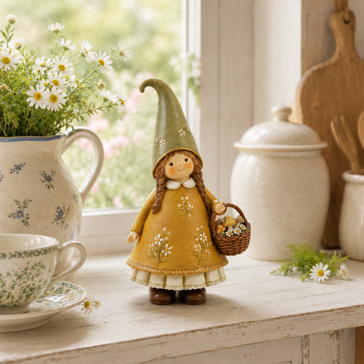 Charming Woodland Girl Resin Figurine with Mushroom Basket🍄