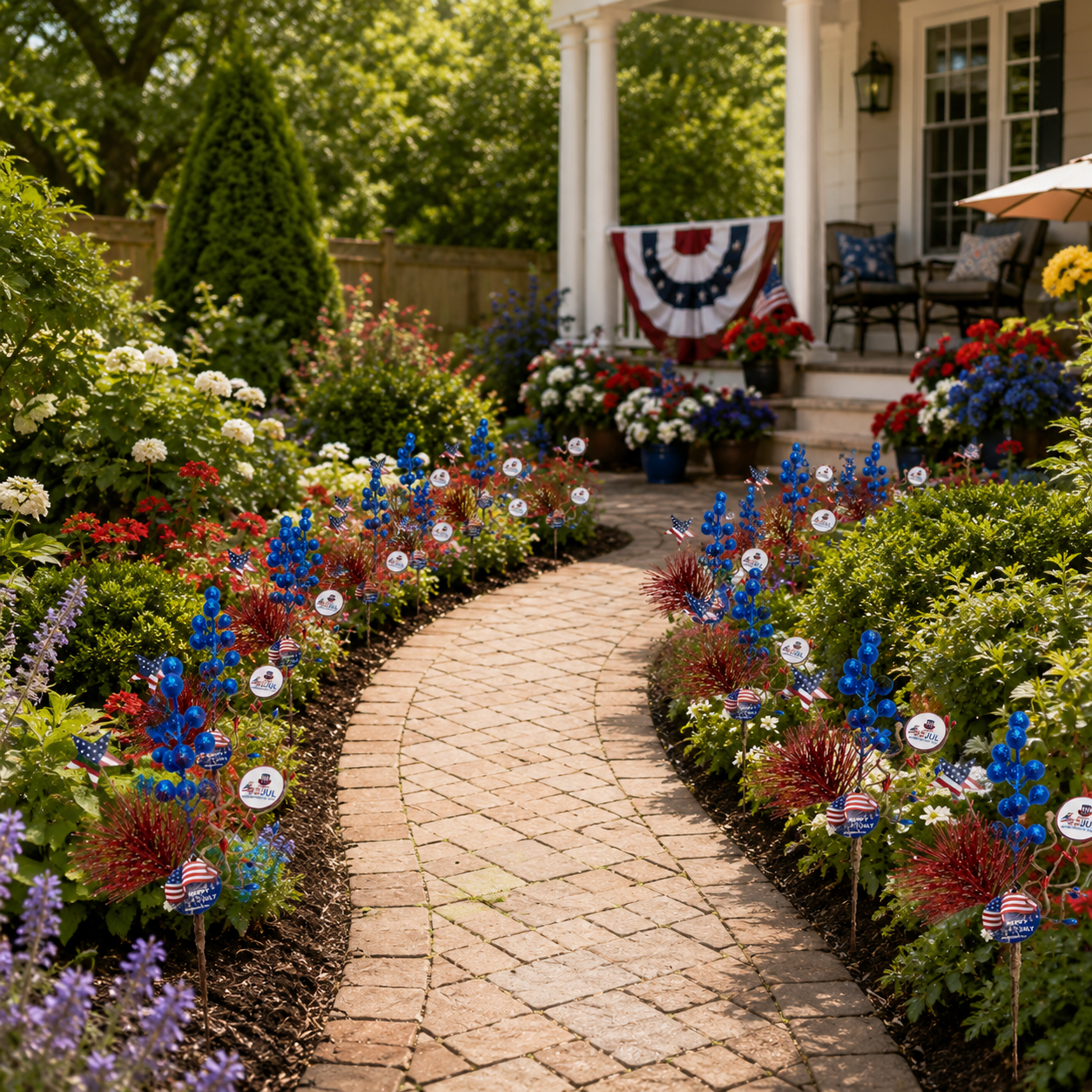 Patriotic 4th of July Decorative Flower Pick – 10-Flower Bundle, Red, White & Blue Glitter Berry & Star Accents for Garden, Floral Arrangements, Wreaths & Holiday Decor