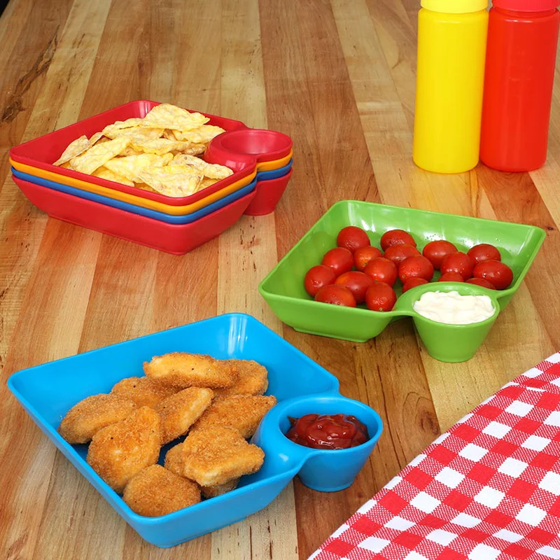 Multicolored Chip and Dip Set of 6 Divided Individual Snack Trays