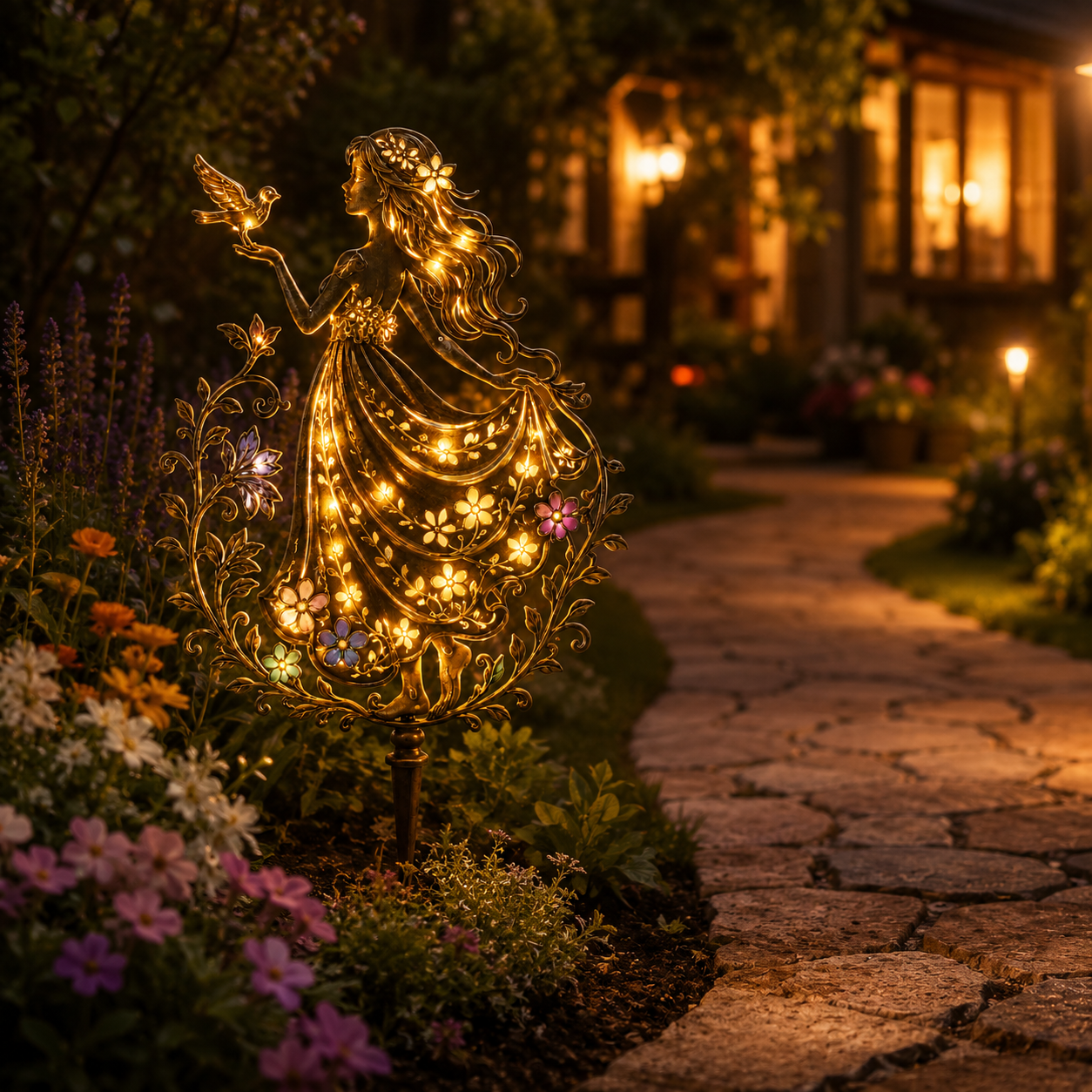 Remote-Controlled Illuminated Fairy Girl Metal Garden Stake ✨🕊️