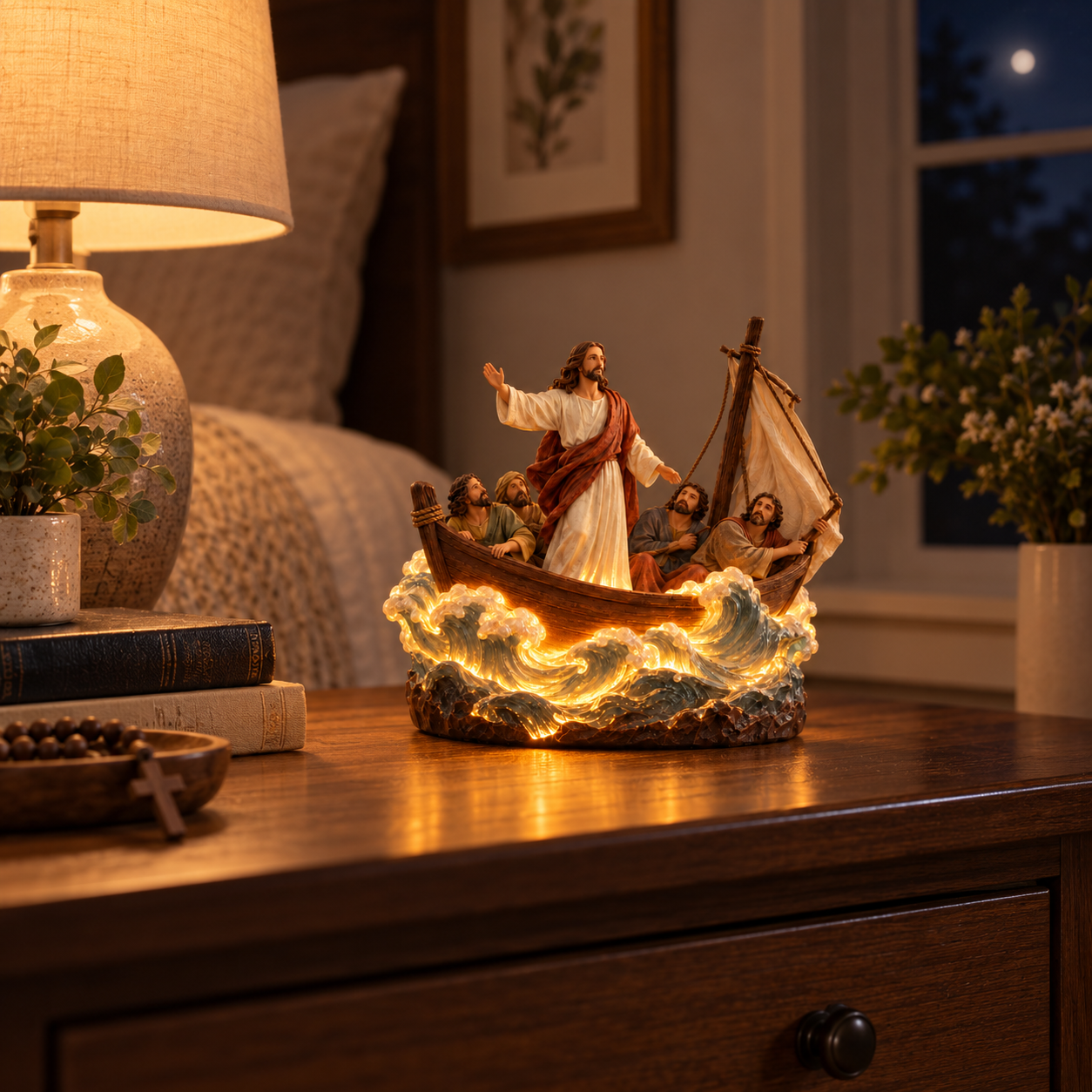 ✝️Jesus Calms the Storm Lighted Resin Figurine