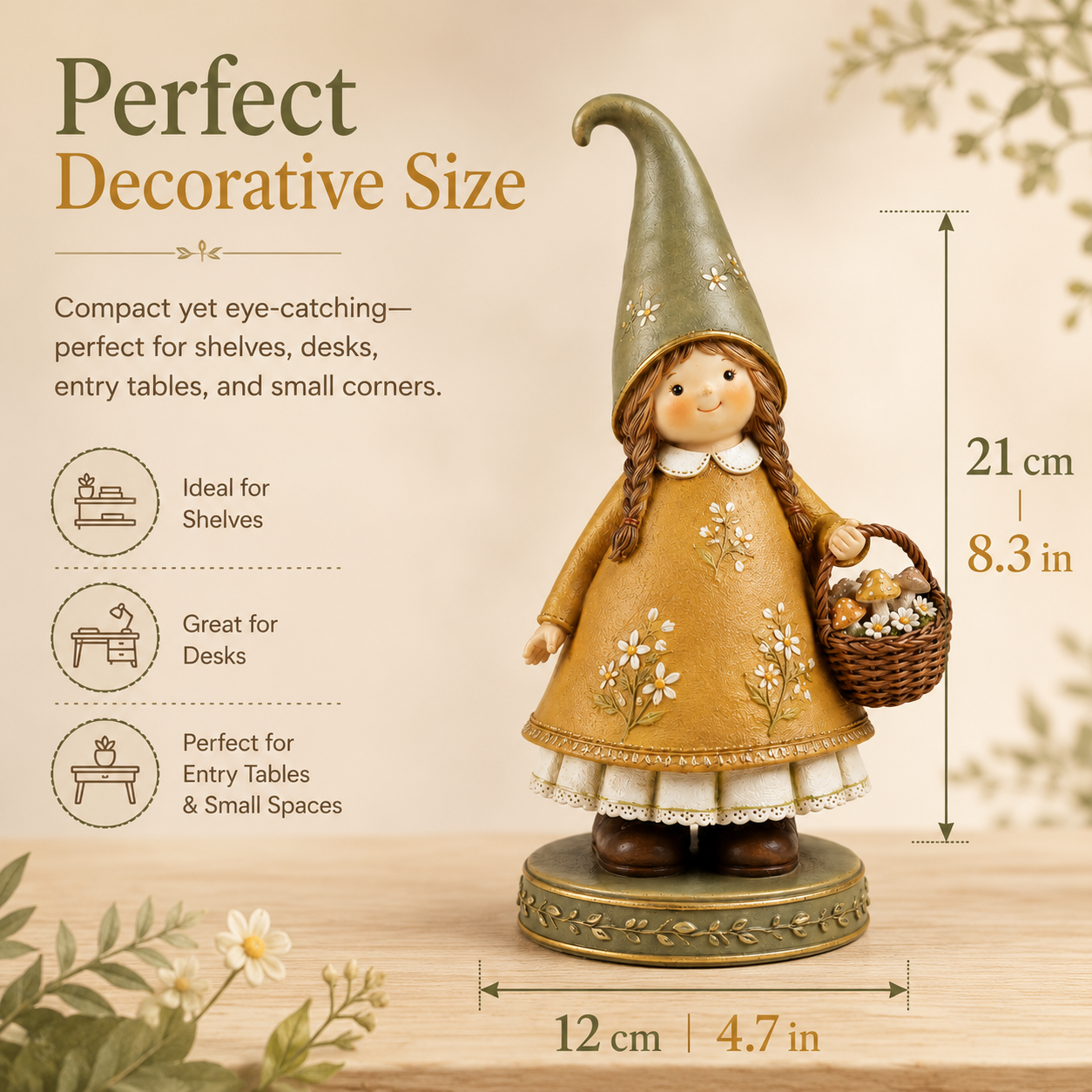 Charming Woodland Girl Resin Figurine with Mushroom Basket🍄
