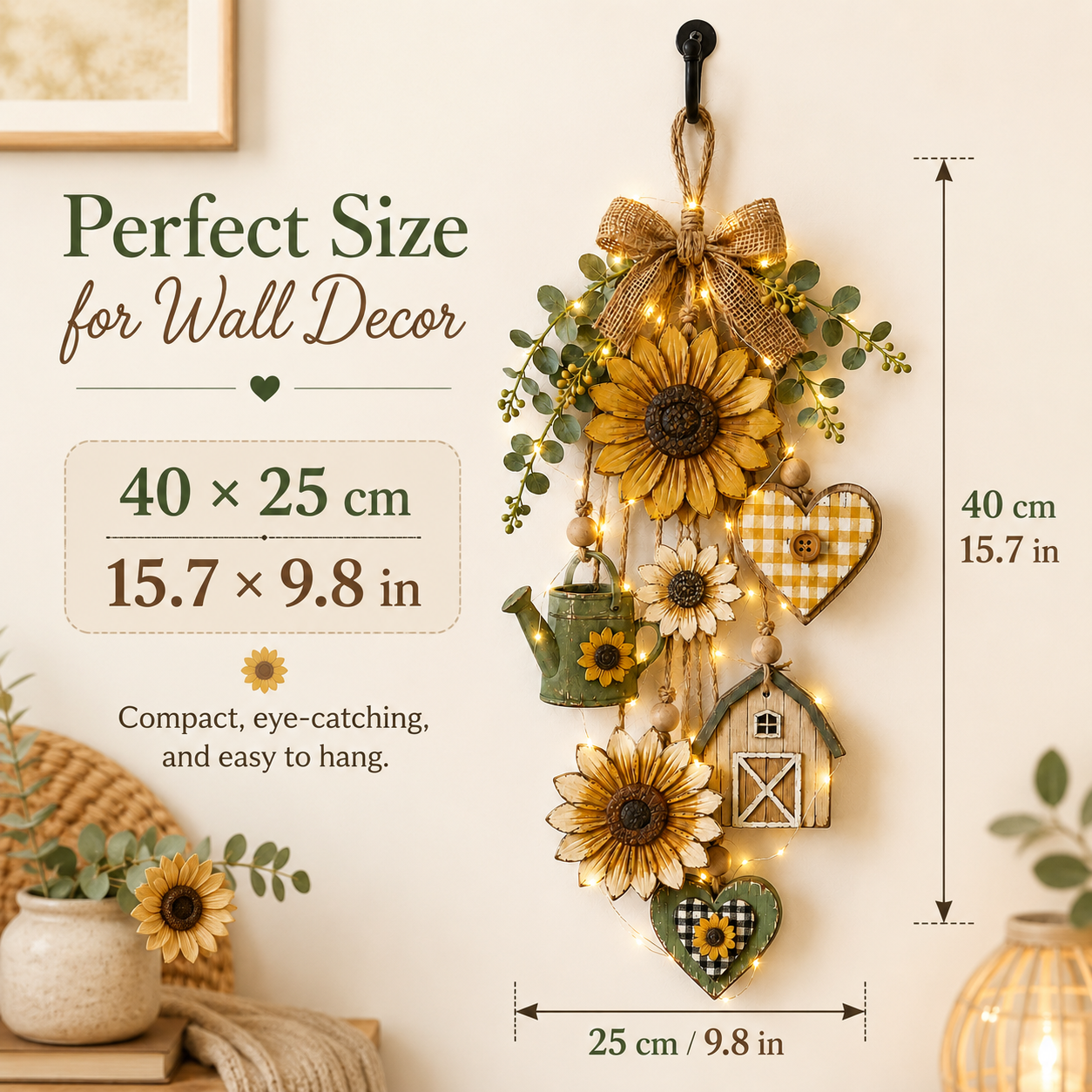 Rustic Wooden Garden-Themed Hanging Ornament with Remote Control Fairy Lights