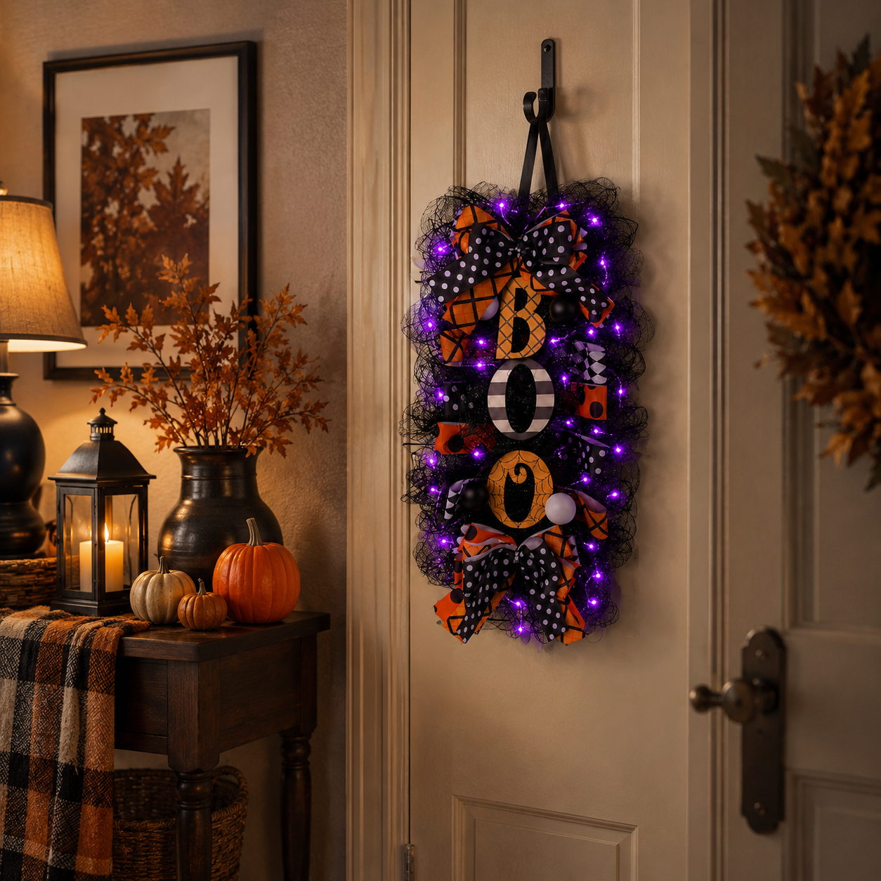 Lighted Halloween BOO Door Hanging Decoration with Purple Lights & Remote Control 💜