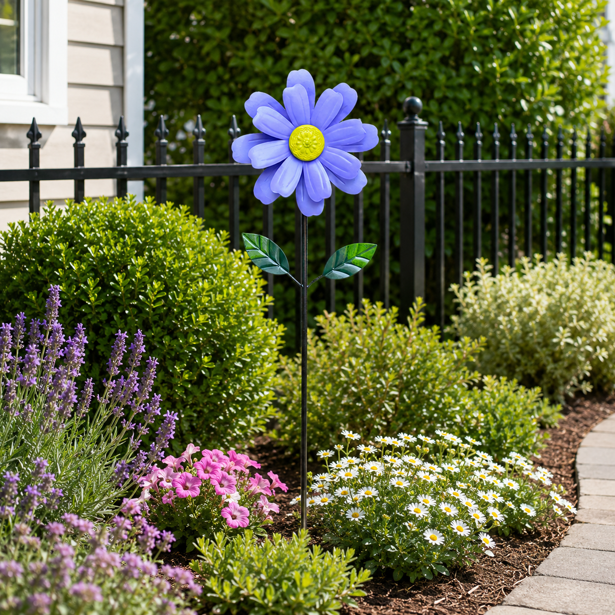 Daisy Wind Spinner Garden Stake, Outdoor Flower Pinwheel Yard Decor, Rotating Petal Garden Ornament for Lawn, Patio, Flower Bed and Backyard