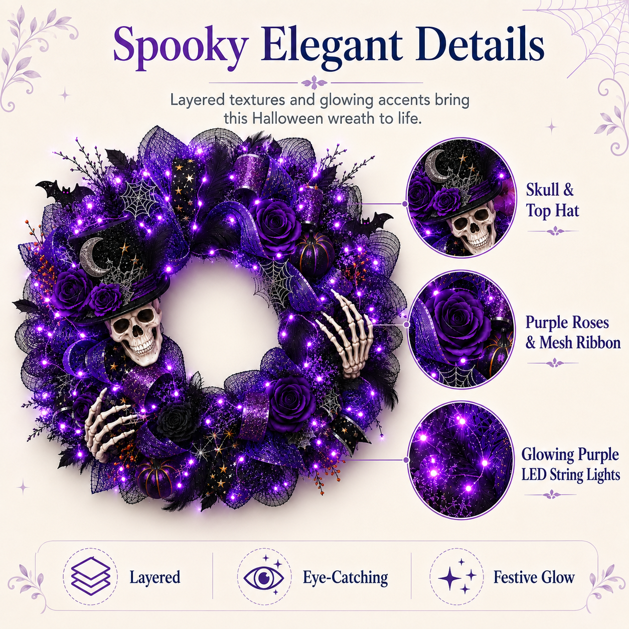 Light Up Halloween with a Spellbinding Purple Gothic Wreath 💀💜🎃✨
