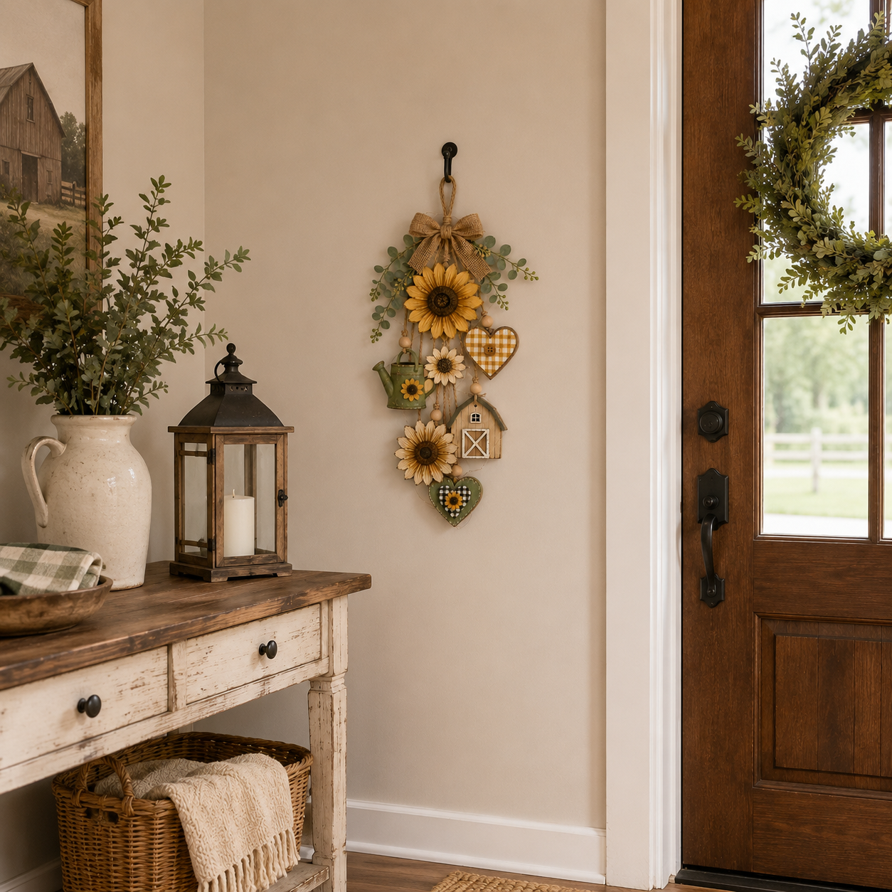 Rustic Wooden Garden-Themed Hanging Ornament with Remote Control Fairy Lights
