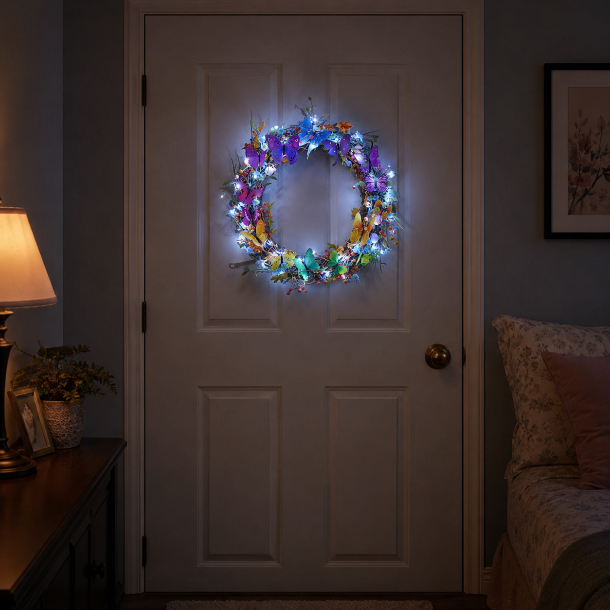 Colorful Butterfly Wreath with Cool White LED Lights and Remote Control 🦋✨