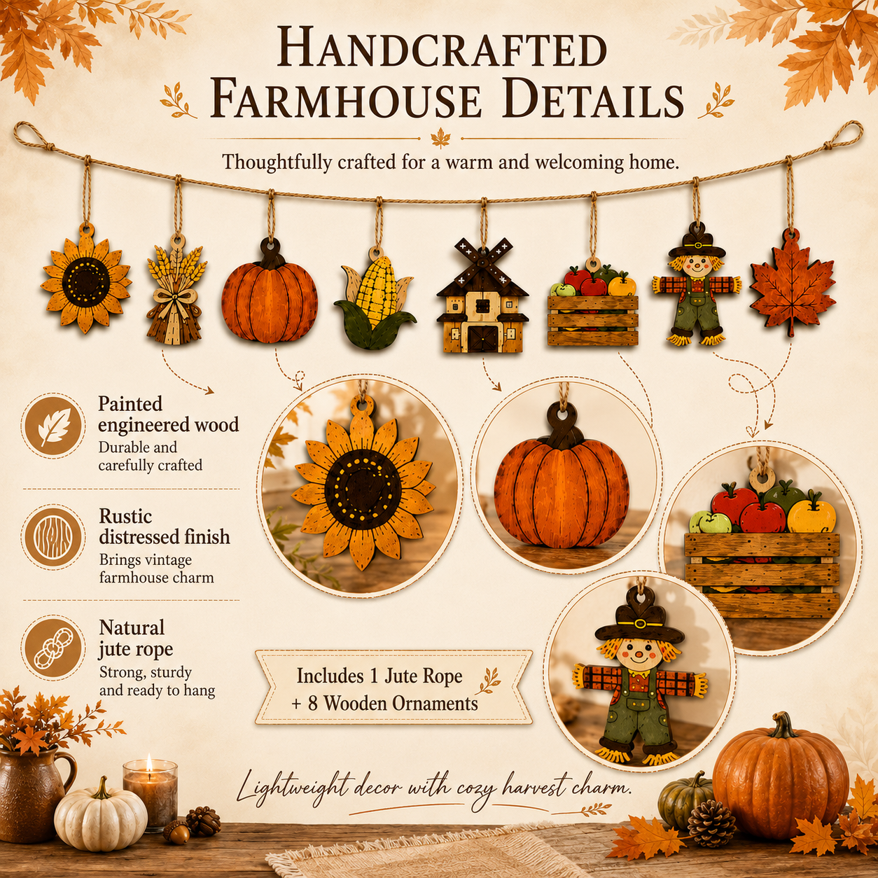 🍁Fall Harvest Wooden Garland Set