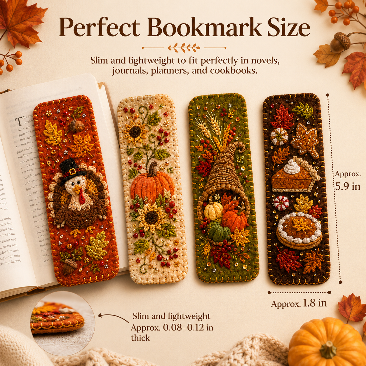Thanksgiving Embroidered Felt Bookmarks🍁