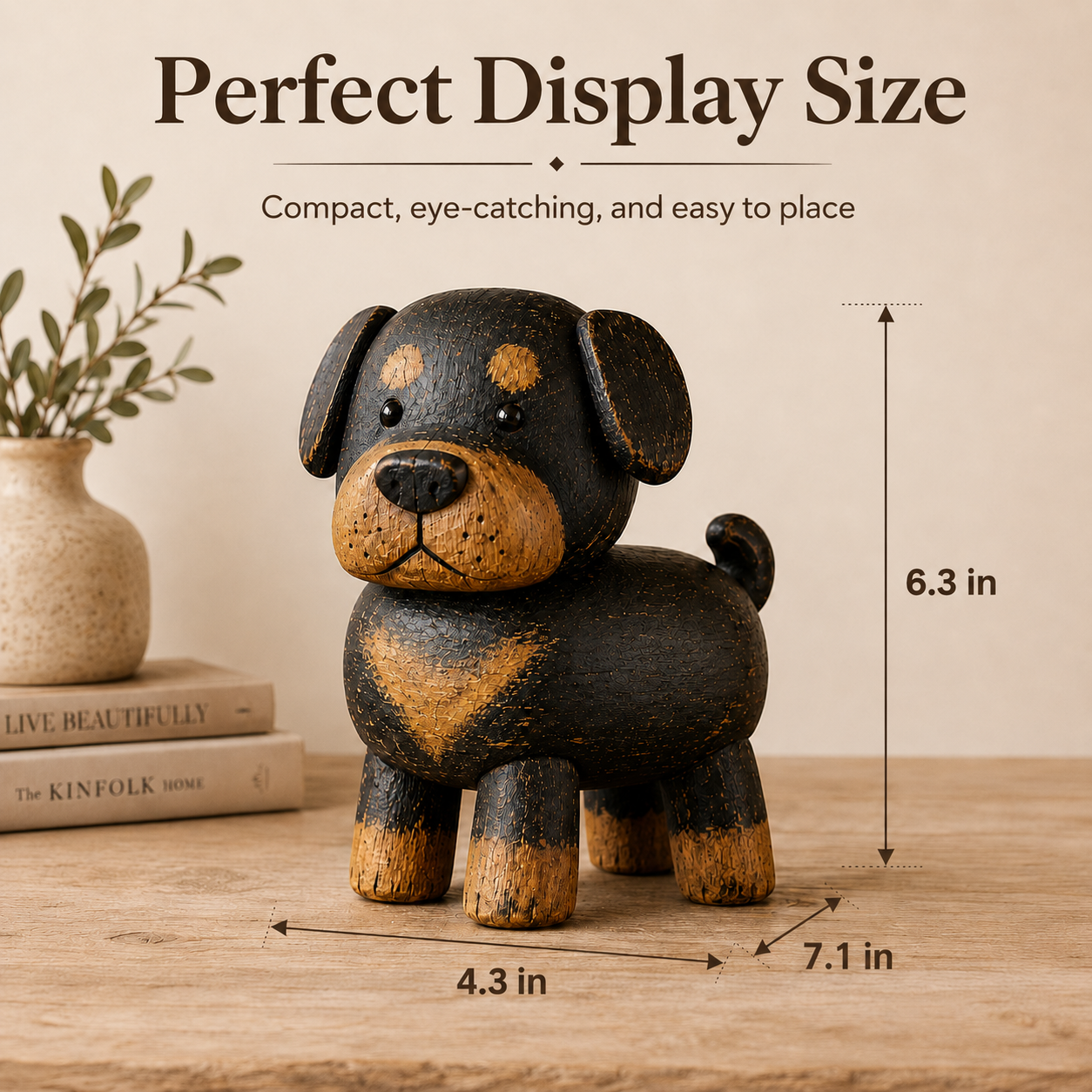 🐾 Rustic Wooden Rottweiler Figurine