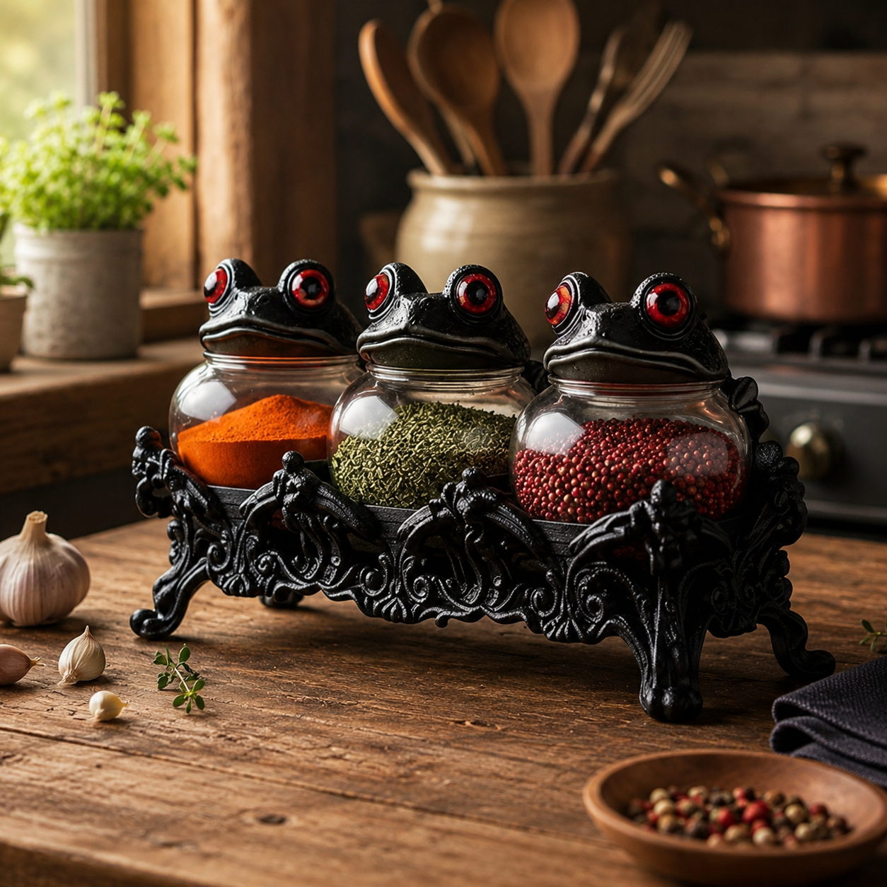 Frog Glass Spice Jar Set with Resin Stand 🐸✨