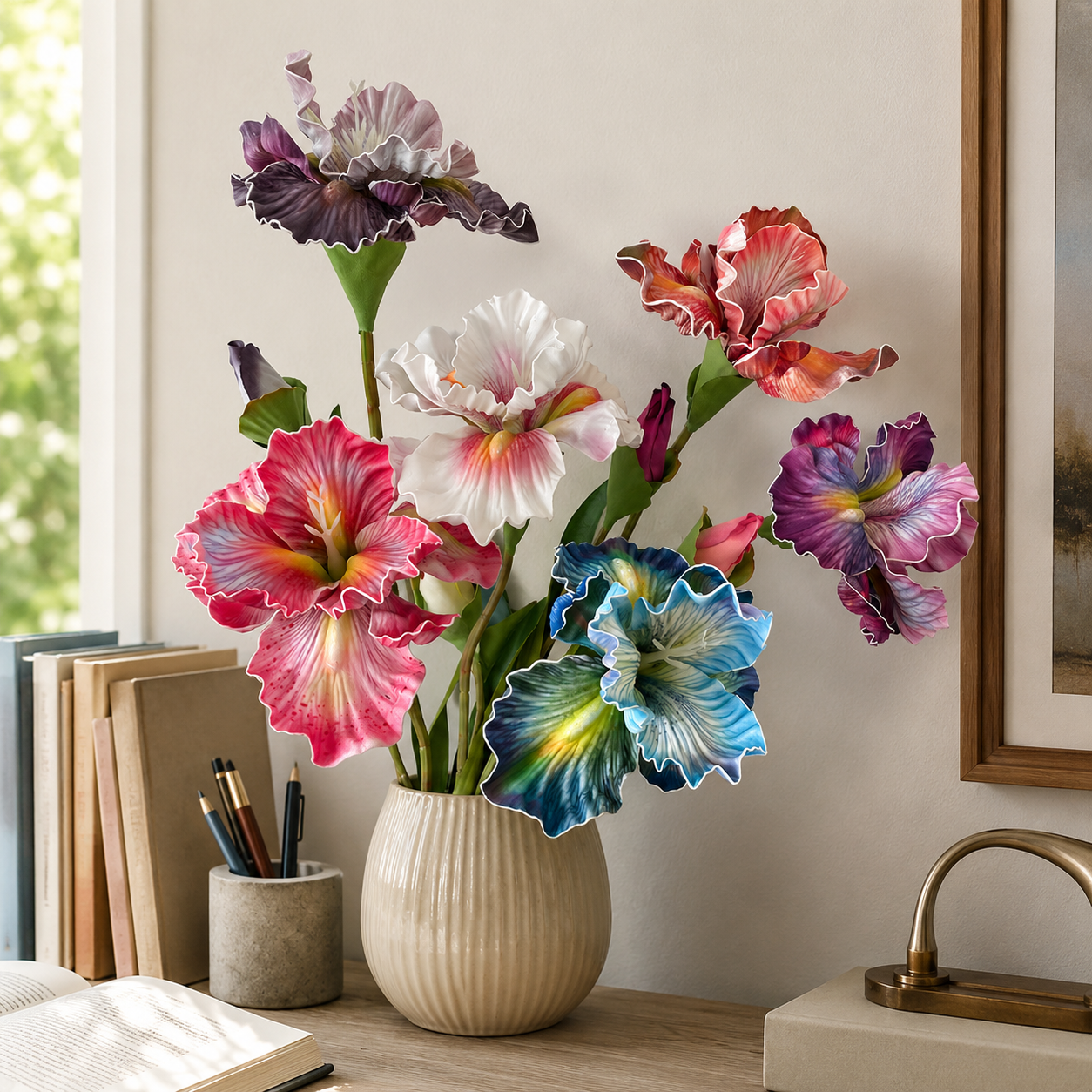 Artificial Iris Flowers｜Realistic Faux Iris Flower Stems for Home Decor
