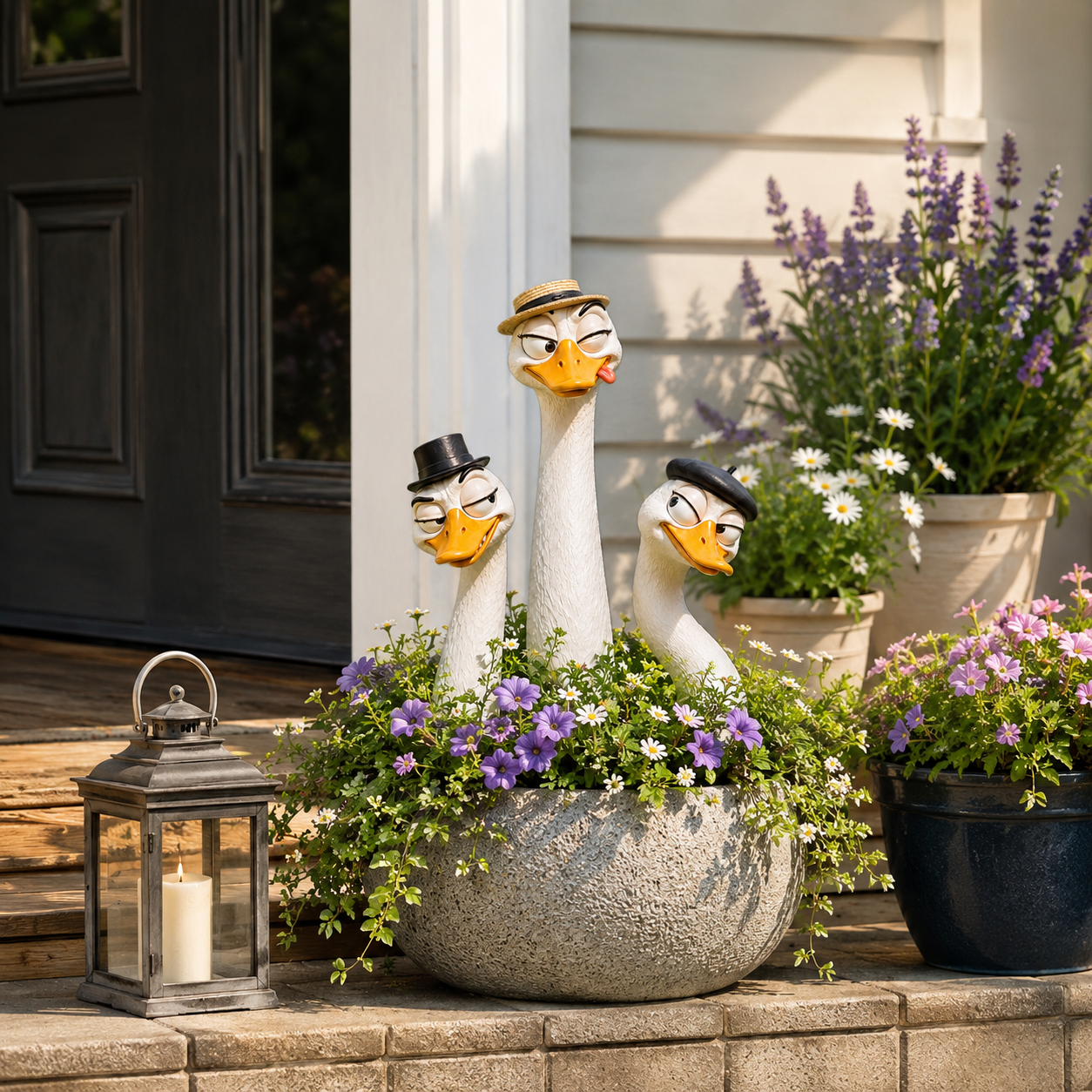 Funny Gentleman Goose Garden Statue Trio