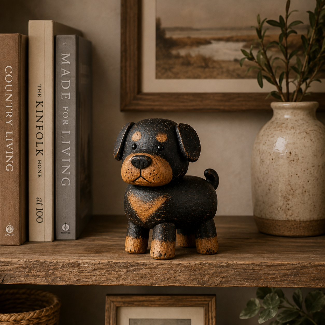 🐾 Rustic Wooden Rottweiler Figurine