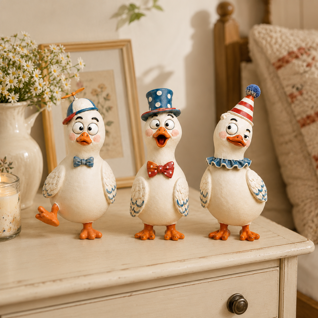 🦆 3-Piece Quirky Duck Resin Figurine Set – Funny Farmhouse Tabletop Décor