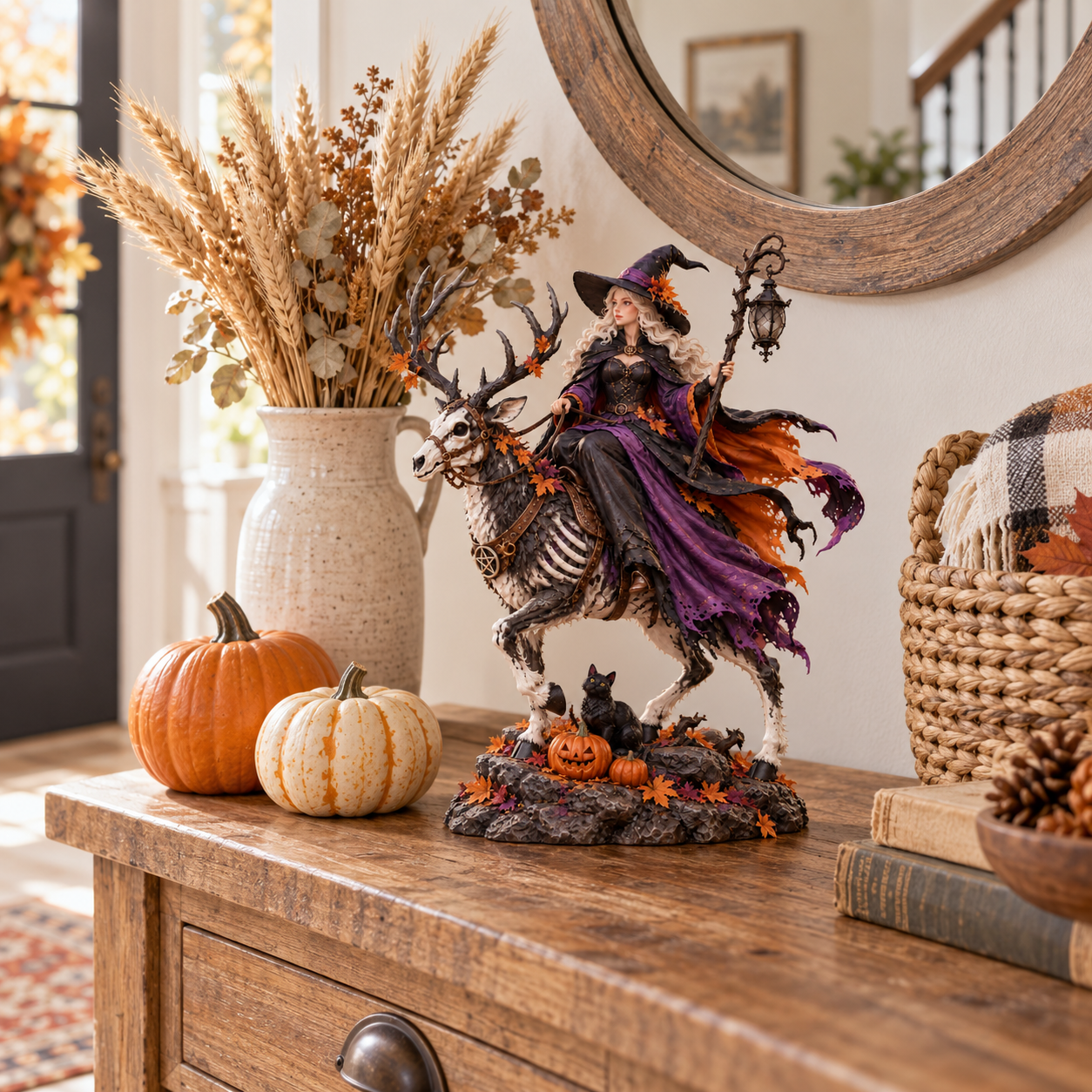 🎃Halloween Witch Riding Skeleton Deer Resin Figurine