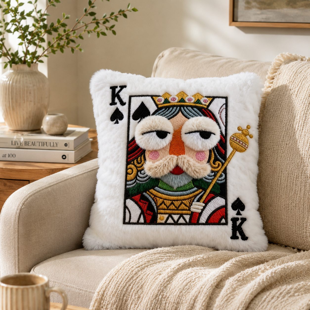 Whimsical Plush Playing Card Pillow – King / Jack / Queen Design