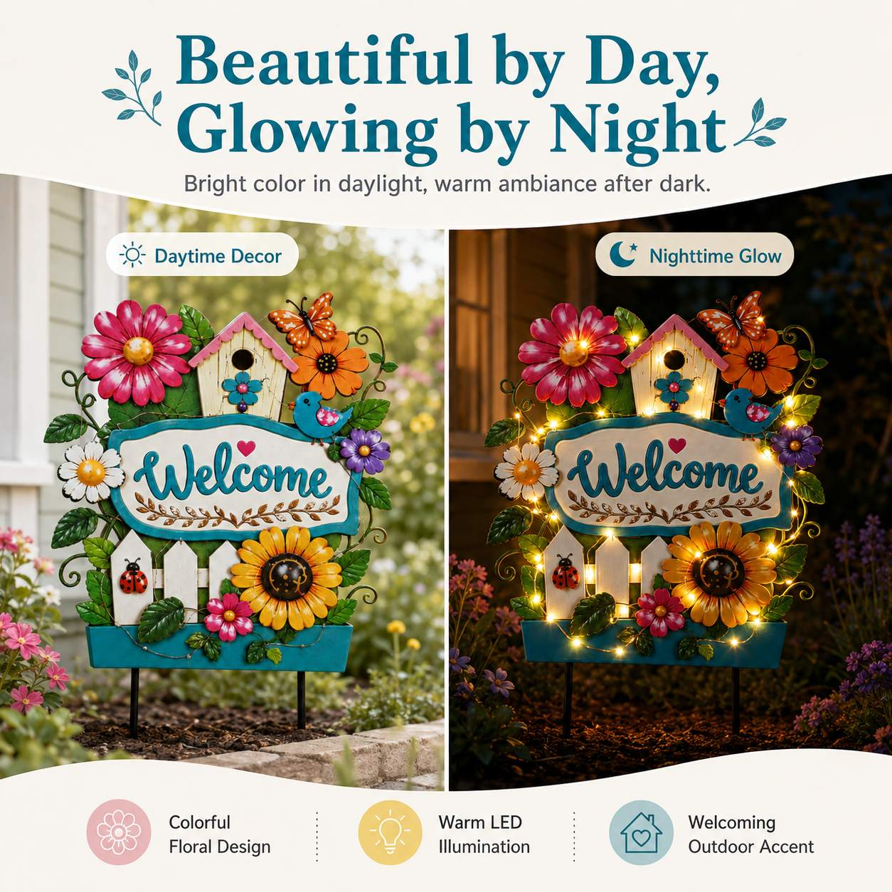 Welcome every guest with colorful flowers and a warm, inviting glow 🏡✨
