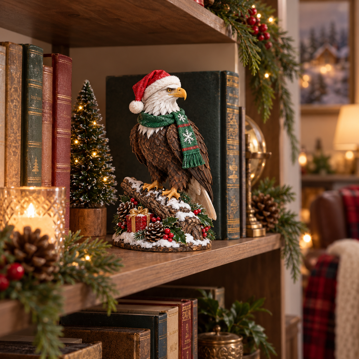 Christmas Bald Eagle Figurine with Santa Hat & Scarf🦅🎄