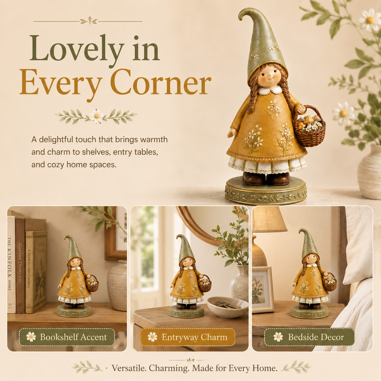 Charming Woodland Girl Resin Figurine with Mushroom Basket🍄