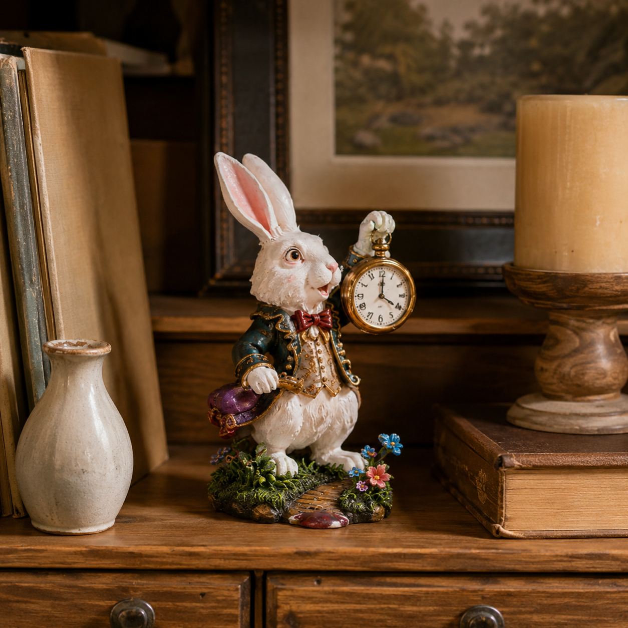 🐇 White Rabbit Pocket Watch Sculpture Figurine ✨