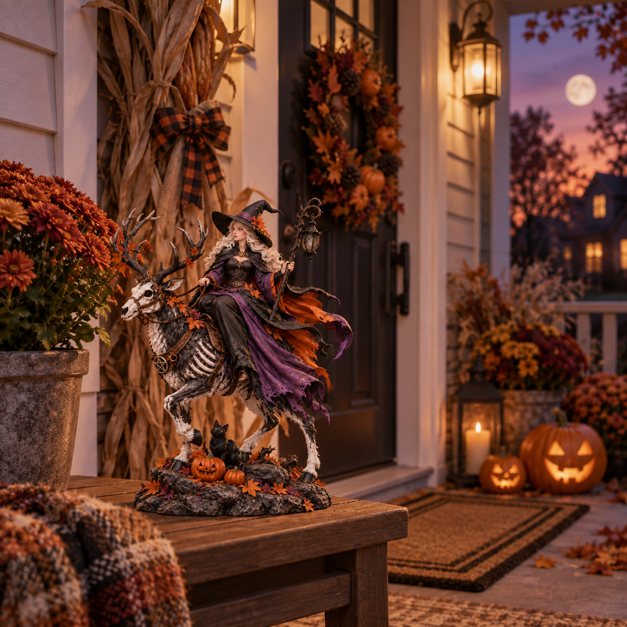 🎃Halloween Witch Riding Skeleton Deer Resin Figurine