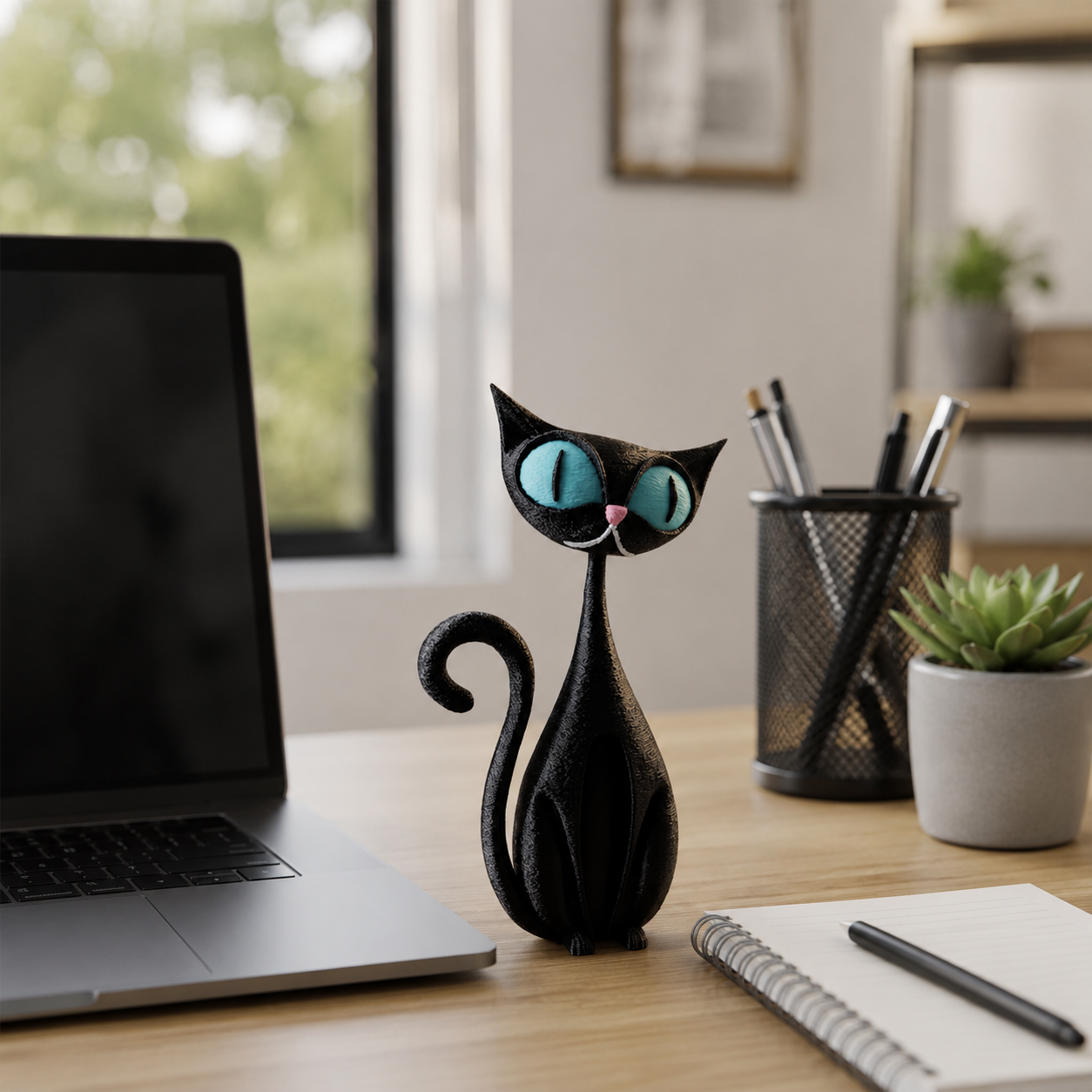 Whimsical Big-Eyed Black Cat Resin Figurine 🐈‍⬛✨