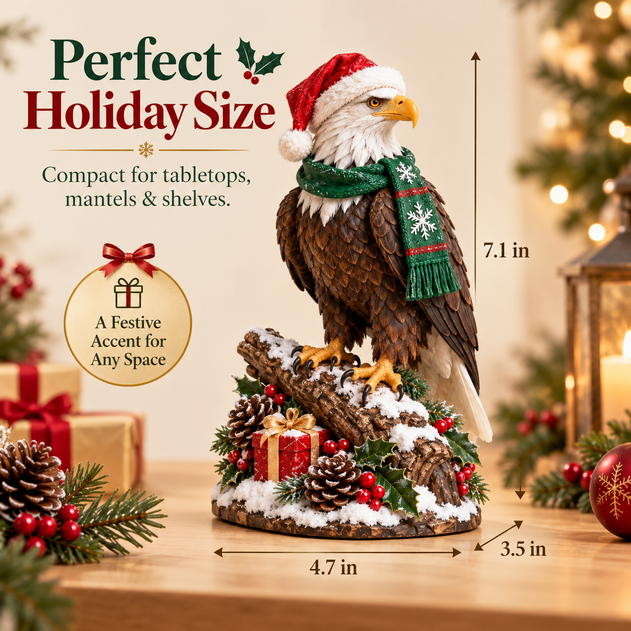 Christmas Bald Eagle Figurine with Santa Hat & Scarf🦅🎄