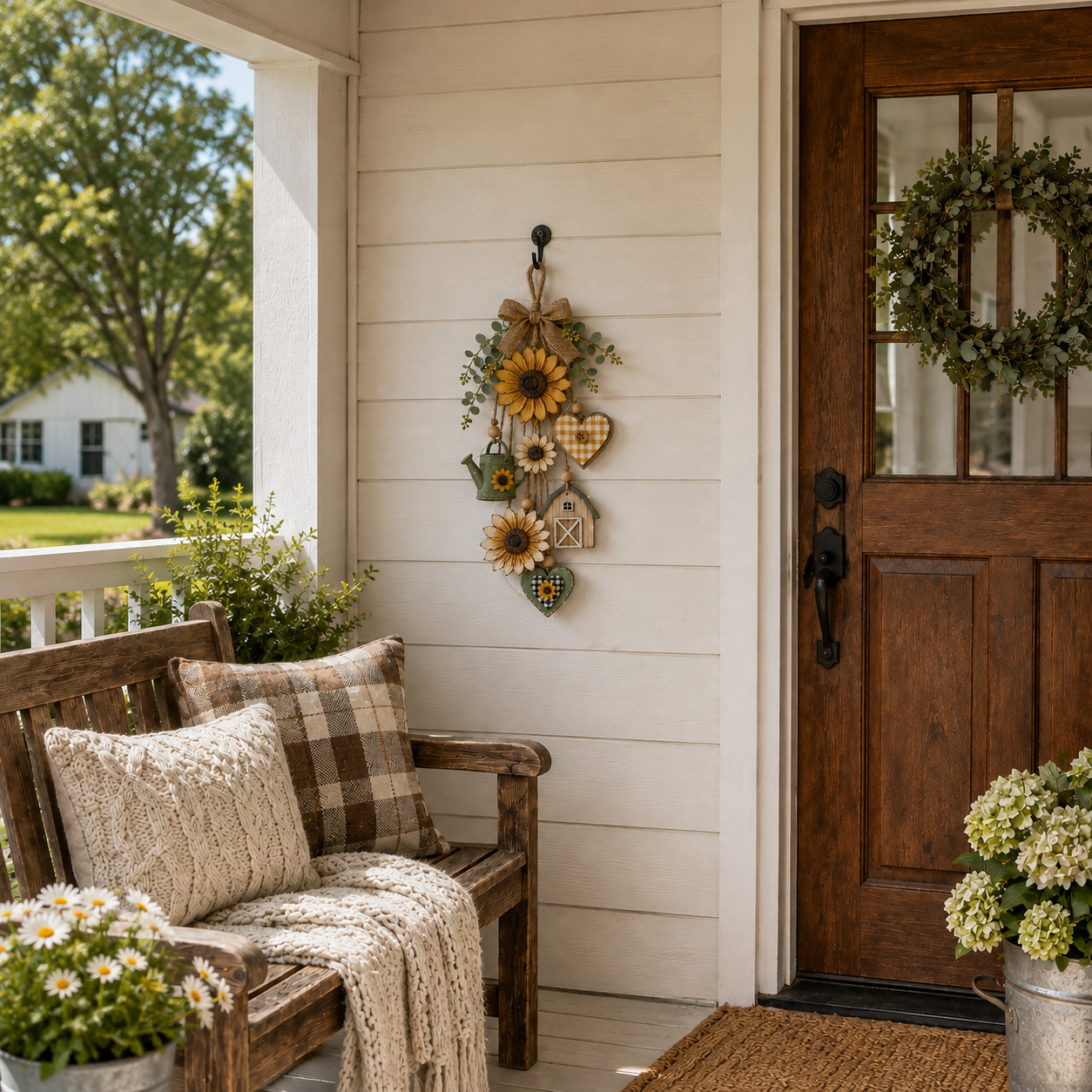 Rustic Wooden Garden-Themed Hanging Ornament with Remote Control Fairy Lights