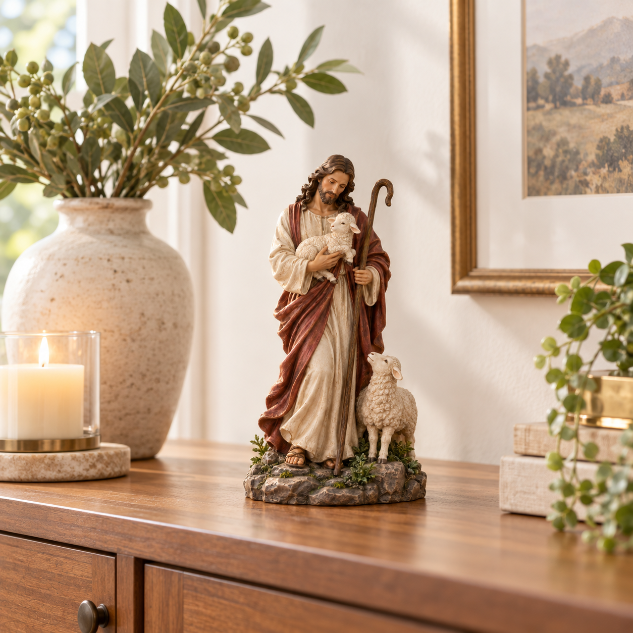 Jesus Good Shepherd Resin Figurine with Lambs✨