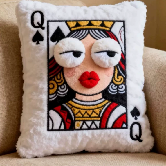 Whimsical Plush Playing Card Pillow – King / Jack / Queen Design