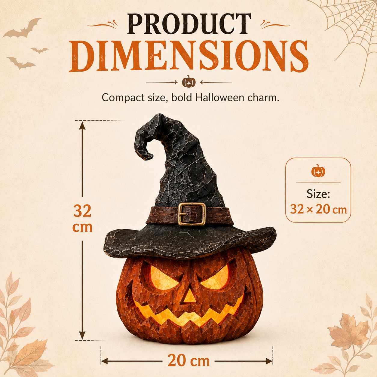 🎃 Light-Up Witch Hat Pumpkin Decoration – Remote-Controlled Halloween Resin Jack-O’-Lantern with LED Glow